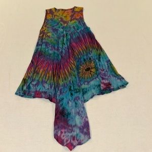 Boho hippie women’s tie-dye asymmetrical sleeveless mini dress size small